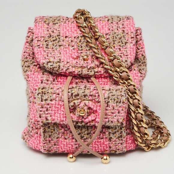 Chanel Pink/Brown Tweed Elegant Chain Backpack Bag - Picture 4 of 12